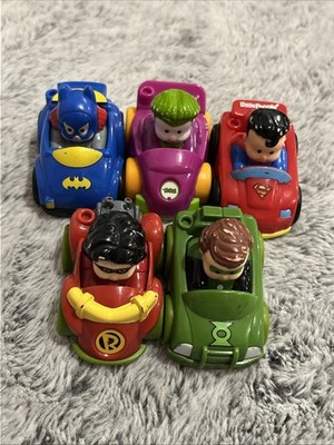 Little People 5 Wheelies DC Superhero Cars Batman Robin Joker Superman Lantern