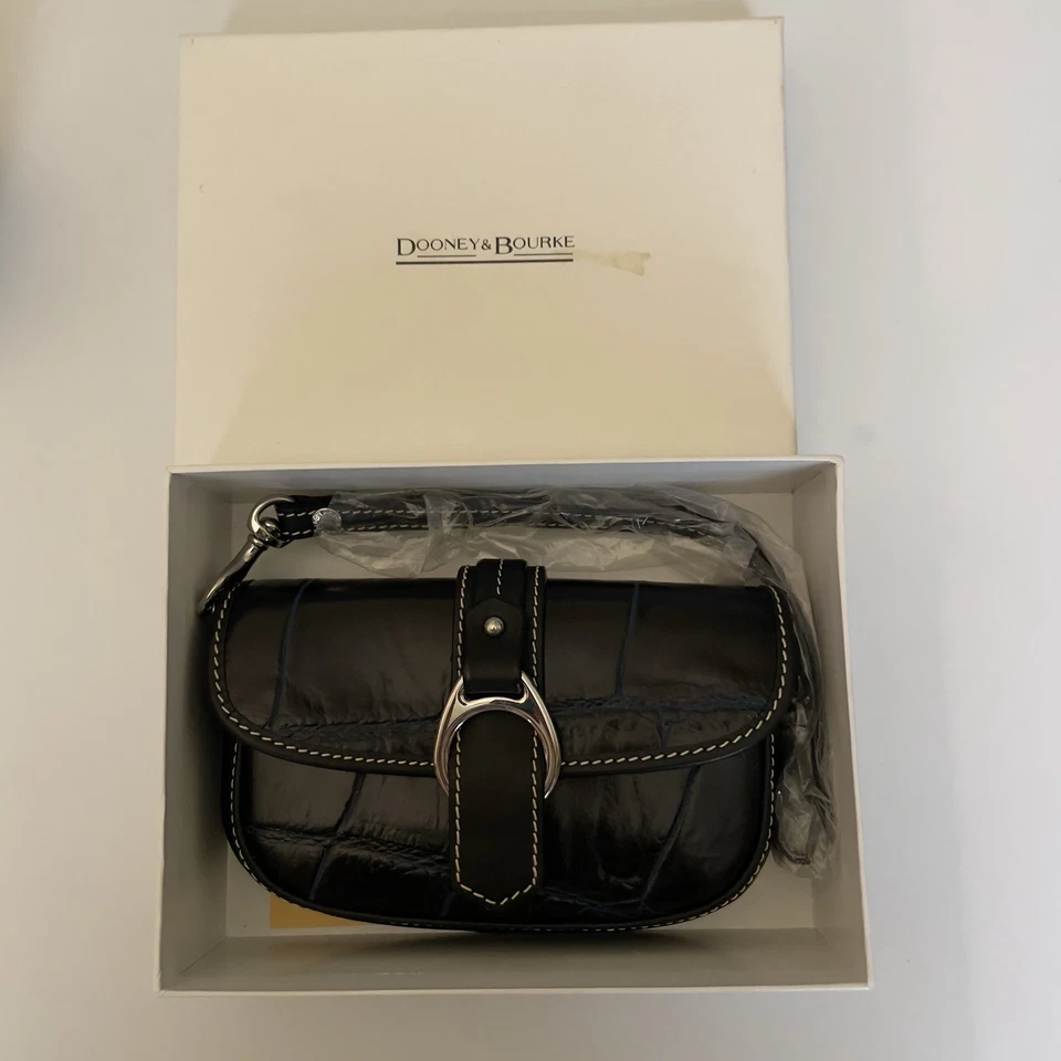 Dooney & Bourke Bolso sin asas Negro Cuero Muñequera Cartera Monedero Guijarro Plata Foto 3 de 4