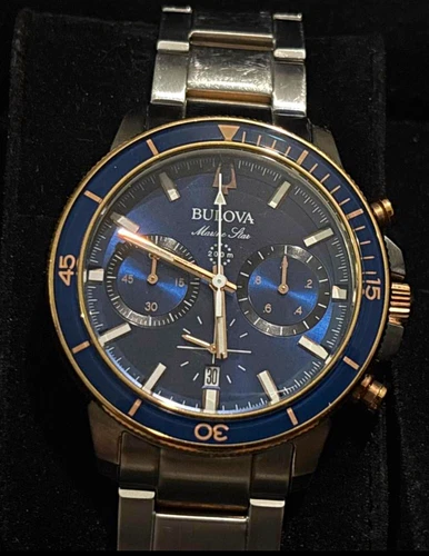 Bulova Marine Star Men’s Quartz Chronograph 200m 44mm Blue Dial Box - product listing photo