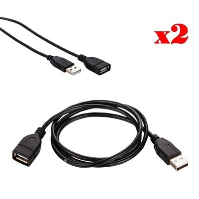 2-Pack - 3FT USB 2.0 Black Extension Cable AM-AF Data Transfer Wire EXT Cord