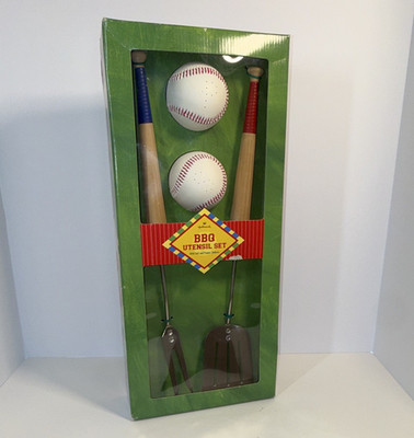 Hallmark 4-Piece BBQ Tool Set Green Wood Handles w/ Spatula & Fork