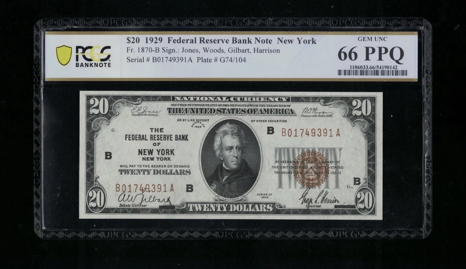 SC 1929 $20 FRBN New York, NY PCGS 66 PPQ GEM UNC (391A) - Image 2 of 4