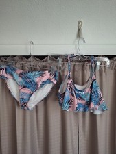 Hurley Youth 2 Piece Swimsuit Pink Blue Palm Print Size XL