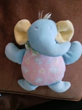 Evenflo Elephant Plush Rattle Baby Toy Vintage Blue Pink Fleece Security Soft