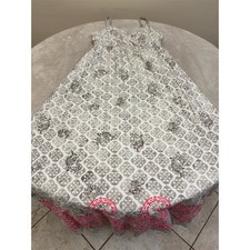 Merona Maxi Dress Womens Size S White Gray Geometric Print Pink Border