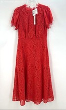 Shoshanna Women's Poppy Red Embroidered Detail Polyester Dress Size 6 NWT