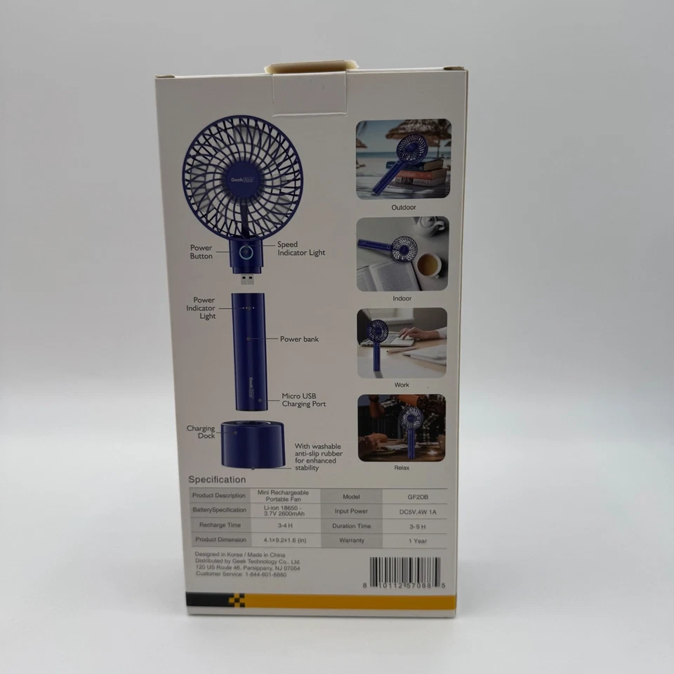 Mini ventilador portátil recargable Geek Aire 6 aspas 5 velocidades con banco de energía Foto 3 de 4
