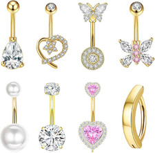 14G Belly Button Ring Surgical Stainless Steel Navel Piercing Jewelry for Women