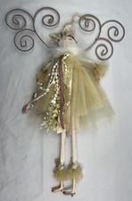 Whimsical Hanging Fairy/Angel w/ Wire Wings & Ribbon/Tulle Dress - 17" tall