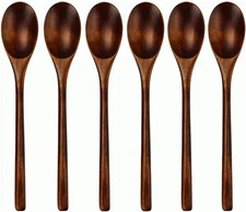 AOOSY Spoons, Wooden Spoons for Eating, 6 Pieces Japanese Brown Handle 