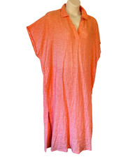 NEW Tahari Beachwear Linen Maxi Dress Coral Space Dye Collared V Neck XL