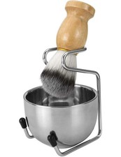 Men’s Shaving Brush Set Badger Hair + Stainless Steel Stand Bowl Razor Holder