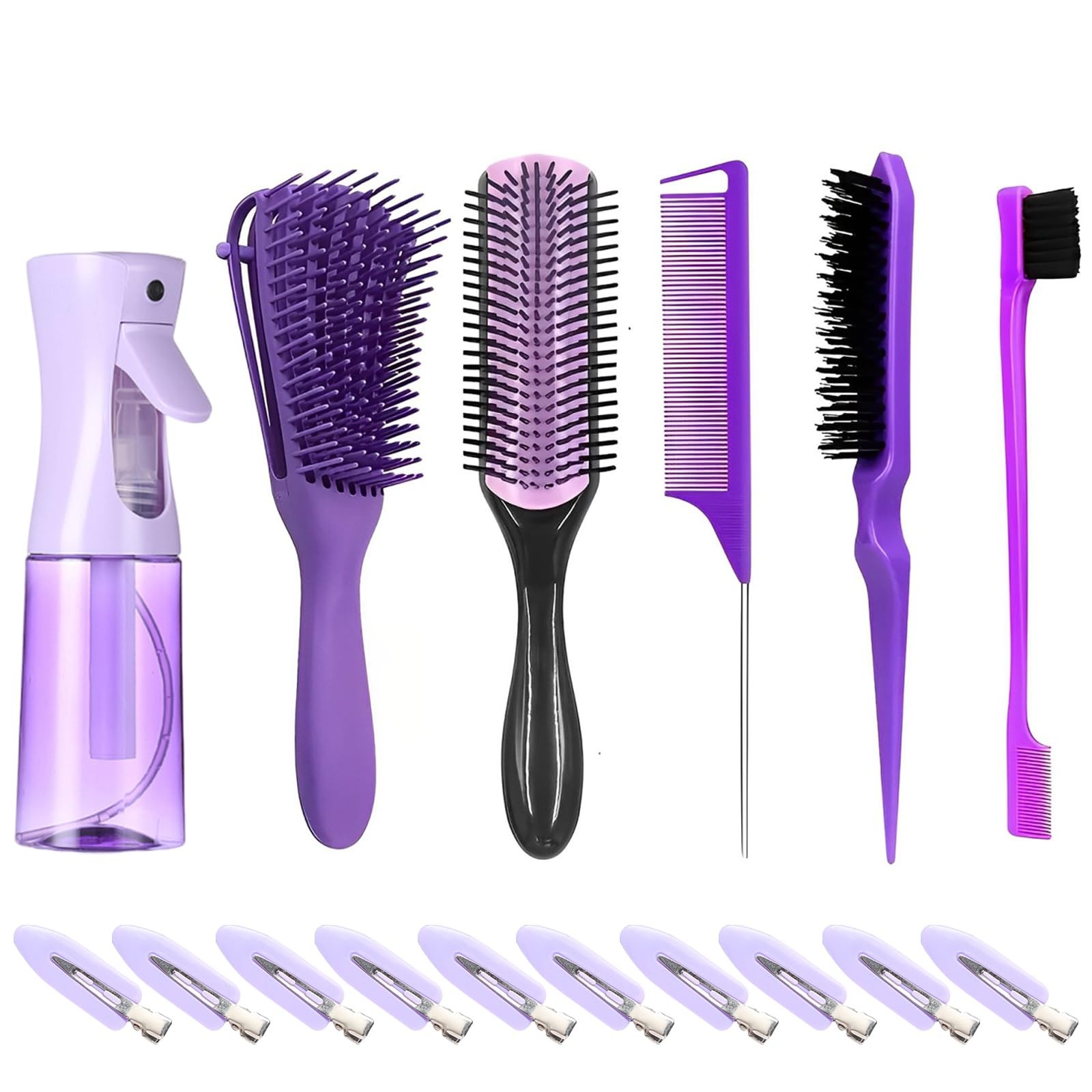 Brosse pour cheveux bouclés naturels démêlante avec peigne à queue