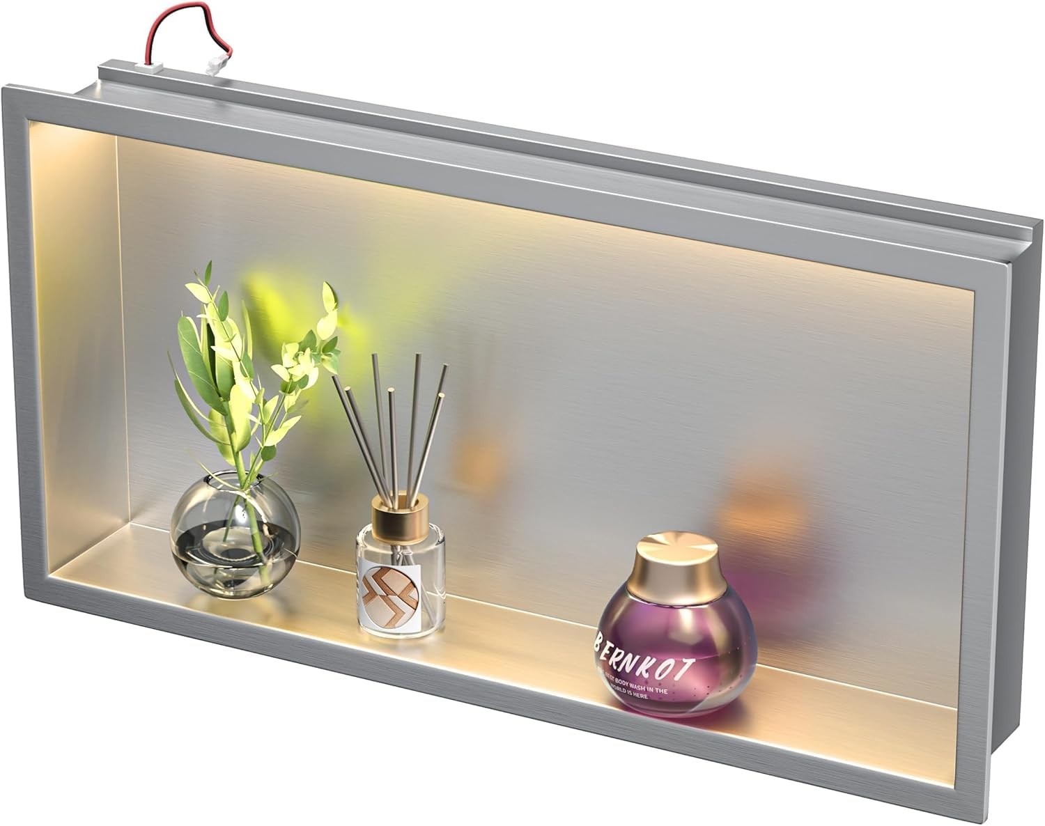 Douche murale en acier inoxydable anti-calcaire avec étagère encastrée et LED