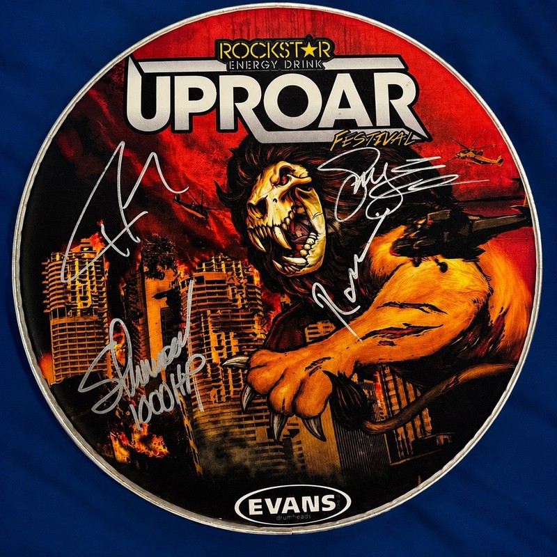 GODSMACK Signed Drumhead - 2014 Uproar Festival - Mint (Full Band) 