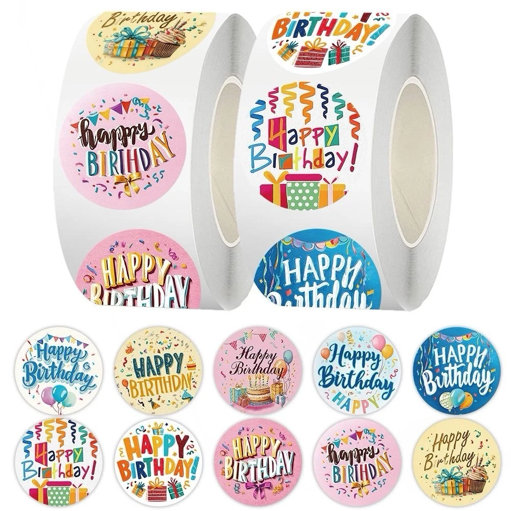 40Pcs Random Happy Birthday Round Sticker Circle Seal Label DIY Gift Sealing Tag
