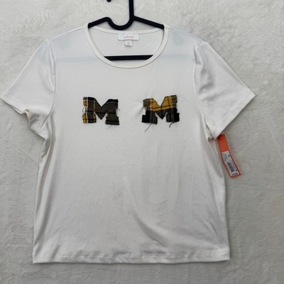 Colsie T-Shirt Womens Medium White M Plaid Patch Crew Neck Short Sleeve Ribbed