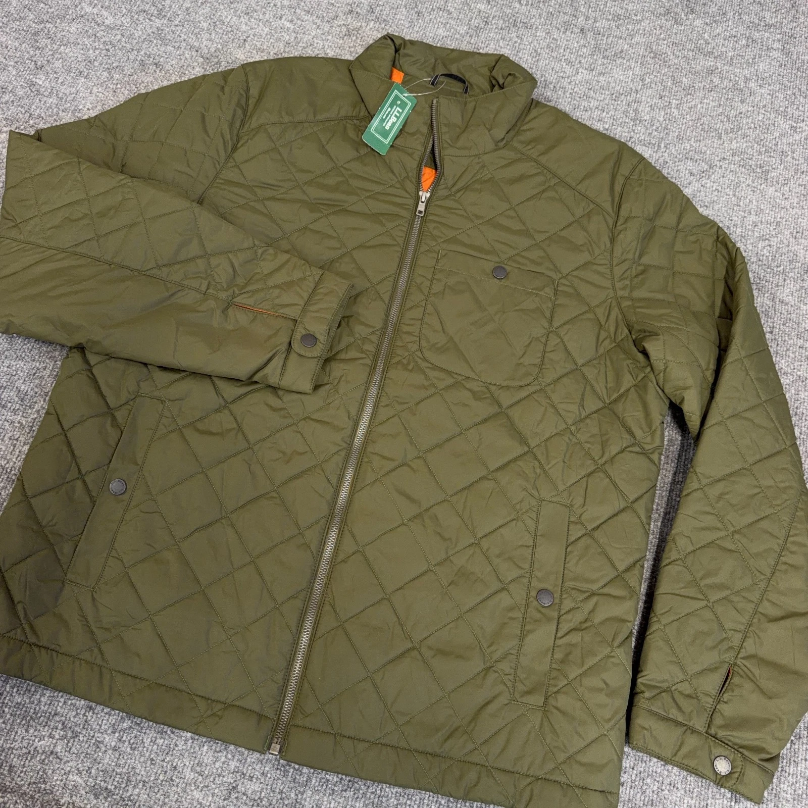 LL Bean Jacket Men Large Kelp Green Quilted Insulated Full Zip Utility NEW image 1