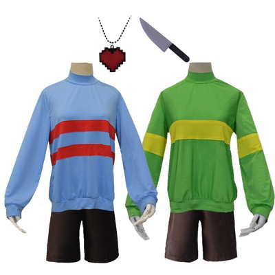 Girl's Frisk Cosplay Cute Anime Chara Sweater Undertale Shorts Outfit 