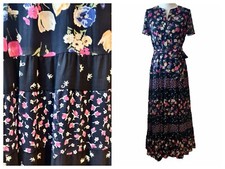 Lauren Ralph Lauren Womens Black Georgette Mixed Tiered Floral Tie Maxi Dress 6