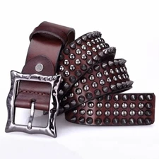 Real Leather Waist Belt Heavy Metal Rivet Studded Unisex Punk Rock Biker Belt