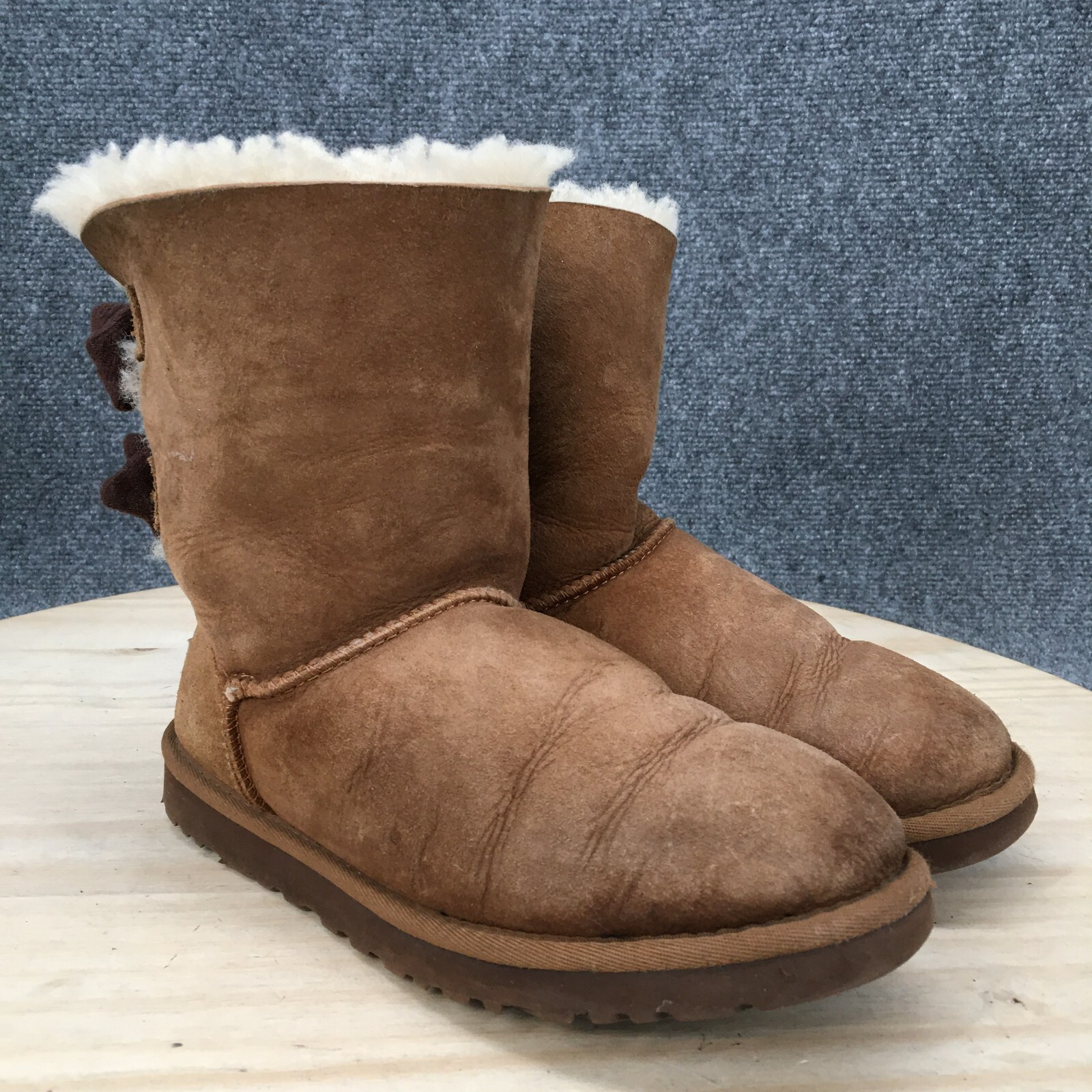 UGG Winter Snow Boots Womens 6 Brigette Bow Brown Suede Sheepskin