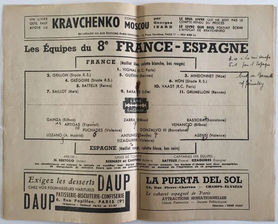 Sehr Selten 1949 Frankreich V Spanien Offizielles Programm 19/06/49 - Bild 4 von 4