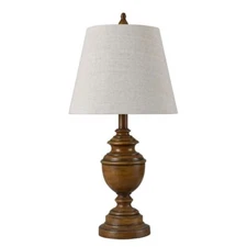 24 in. French Oak Table Lamp w/Heathered Light Beige Hardback Fabric Shade