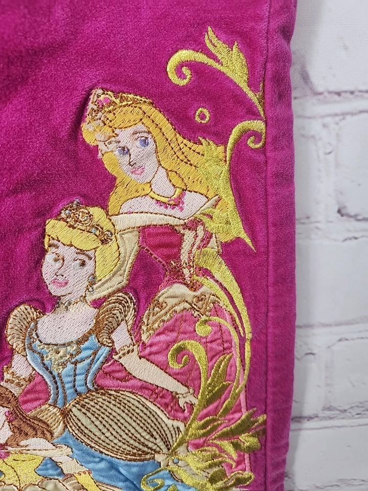 Pantalones acampanados de terciopelo rosa princesa Disney Store bordados niñas talla 8 Foto 3 de 4