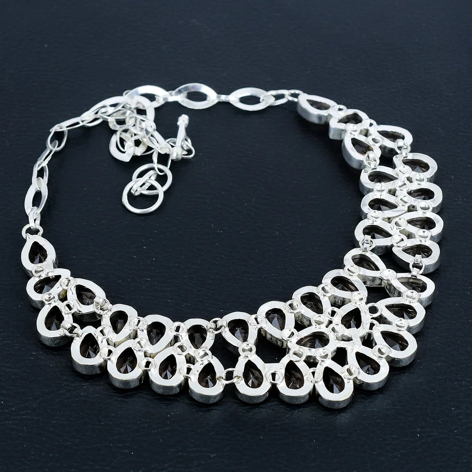 Collar de joyería de plata de ley 925 hecho a mano con piedras preciosas de pera Morganita 18" VJ 100 Foto 4 de 4