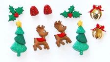 Reindeer Games Holiday Buttons w Trees & Holly Bells / Jesse James Dress It Up