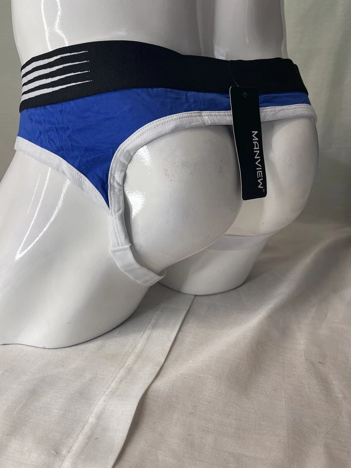 Cueca Manview Jock tamanho XL azul e branco sexy gay RARA - Imagem 3 de 3