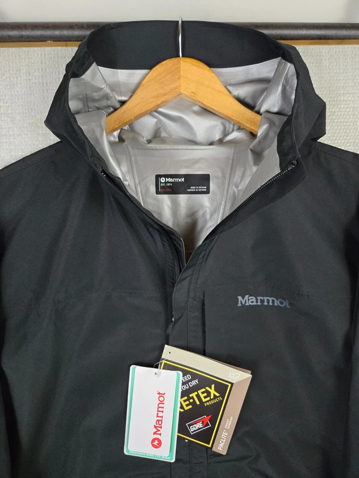 MARMOT GORE TEX NEW $250 Mens Size 2XL Waterproof Hooded Jacket Black Shell - Image 2 of 4