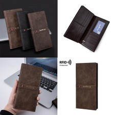 Man's RFID Blocking Wallet Leather Clutch Bag Bifold ID Card Holder Zipper Purse