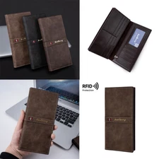Man's RFID Blocking Wallet Leather Clutch Bag Bifold ID Card Holder Zipper Purse