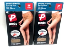 3 Pair Peds Ladies Smooth Shaping Control Top Pantyhose Ultra Sheer Leg EF Nude
