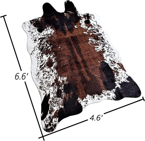 Elegant Faux Cowhide Rug 4.6ft x 6.6ft - Tricolor Natural Print, Non-Slip - Picture 4 of 9