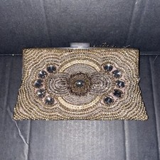 Moyna Couture Beaded Purse Evening Sparkle Flower Bronze