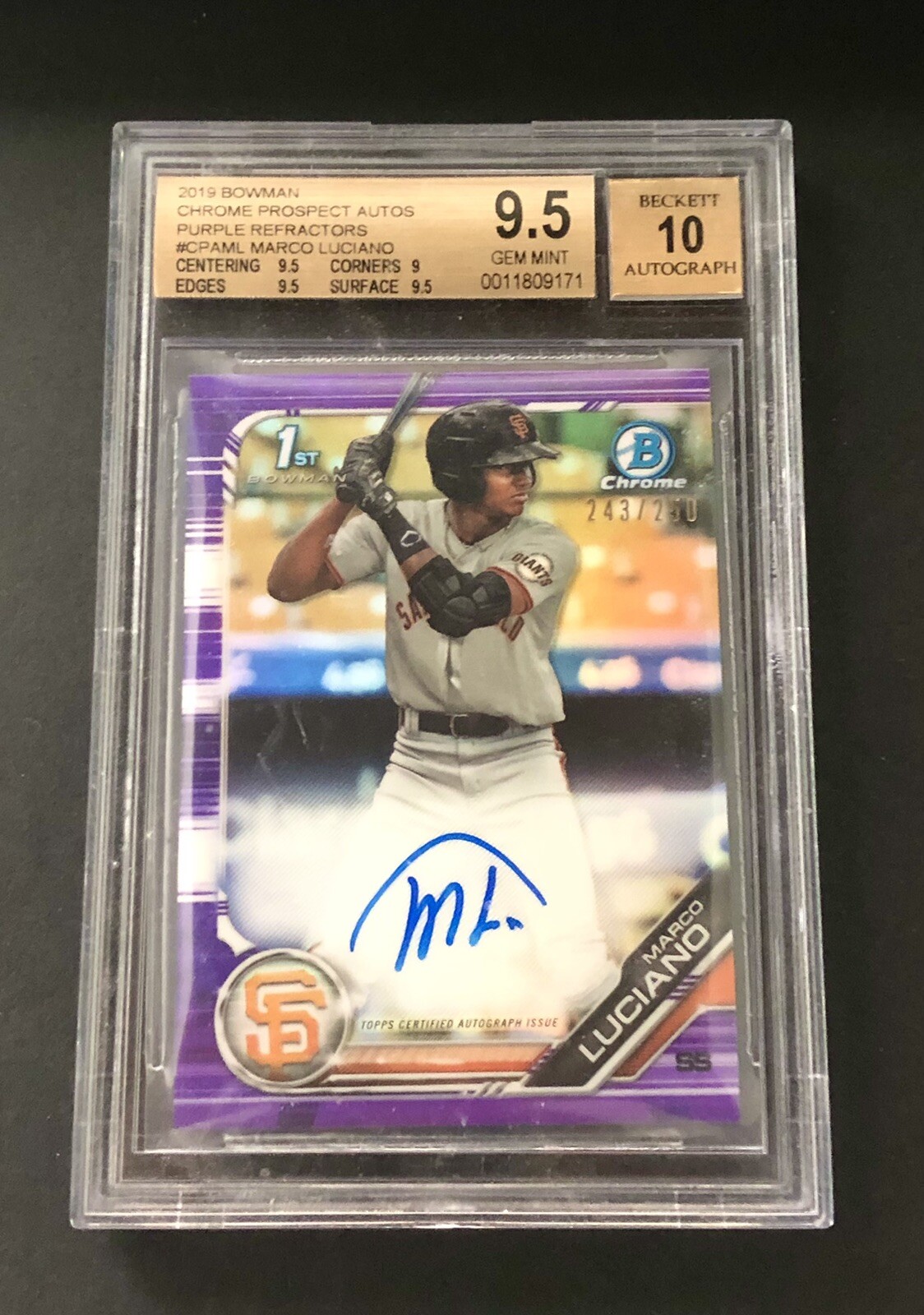 Marco Luciano 2019 Bowman Chrome PURPLE REFRACTOR Auto #/250 BGS 9.5/10 Giants
