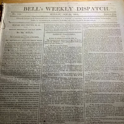 1808 BELL S WEEKLY DISPATCH NEWSPAPER ~ RARE HARD TO FIND TITLE