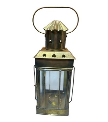 Vintage Brass Decorative Caged Lantern with Glass Panels  READ