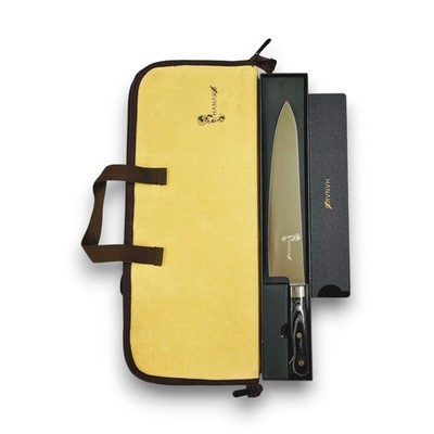 11-inch Chef Knife German Steel Pakkawood Handle Edge Guard Beige Storage Bag