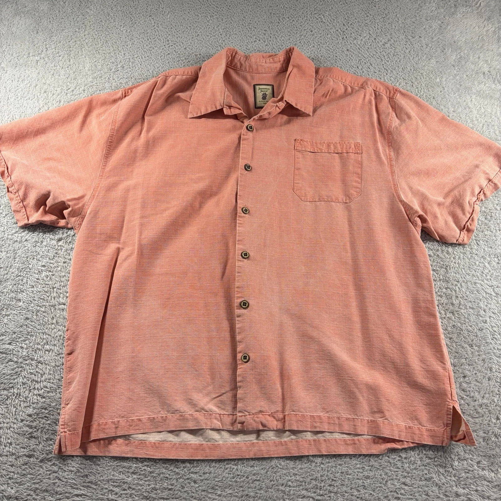 Jamaica Jaxx Silk Shirt Mens XXL Pink Salmon Coral Button Up Lightweight Beach