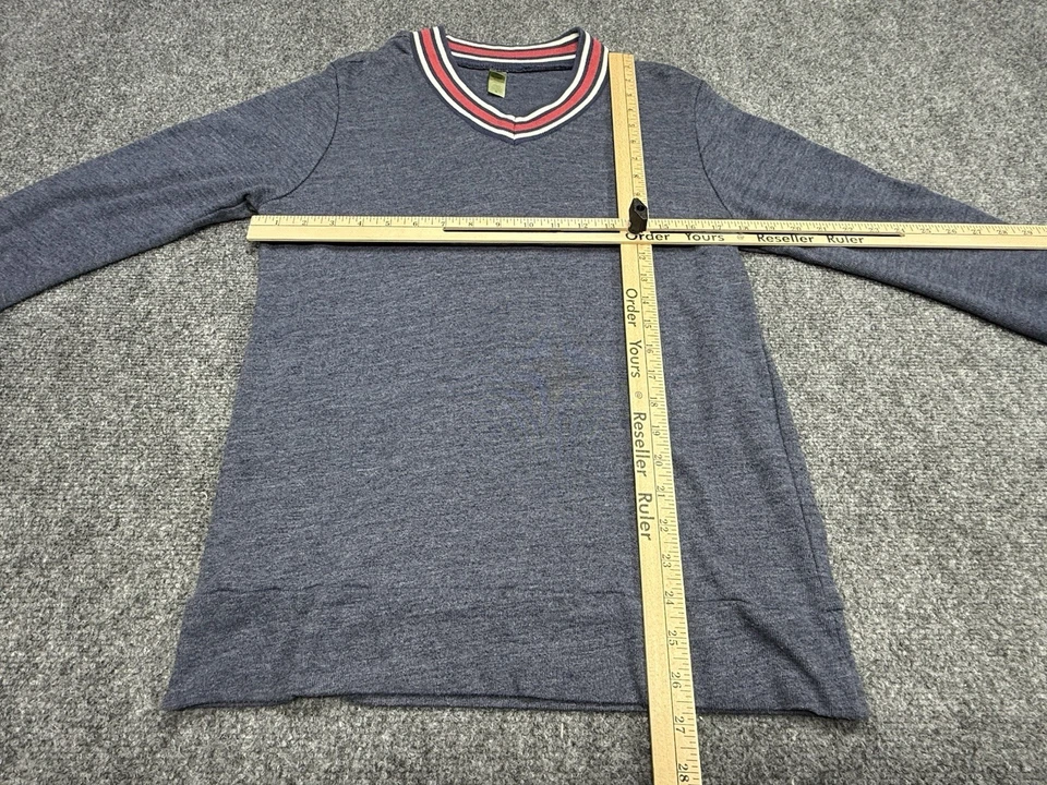 Pullover ligero Alternative Earth cuello en V azul ribete a rayas para mujer M’s Foto 4 de 4