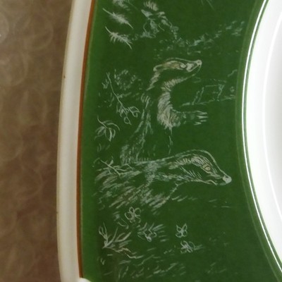 HERMES エルメス プレート Airedale terrier Hermes Octagonal Plate Airedale Terrier Dog Chasse Green 25 cm No