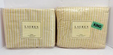 Vintage Ralph Lauren Studio King Sheet Set Yellow Stripe Flat Fitted Cotton NOS