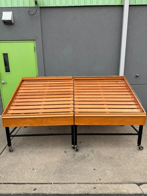 #ad Grocery Store Produce Display Table – Wood Slat Produce Bin on Casters – Rolling $799.00