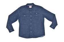 Wrangler Men's Large Blue Denim Long Sleeve Western Pearl Snap Shirt L