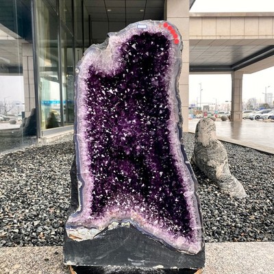 136LB Natural Amethyst Geode Quartz Crystal Cluster Cathedral Energy healing