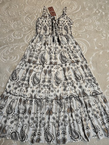 NWT Me 2 Magic Anthropologie Sz XL Paisley Metallic Tiered Maxi Dress Smacked